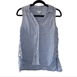 Love Linen Medium Petite Blue and White Stripped Sleeveless Blouse